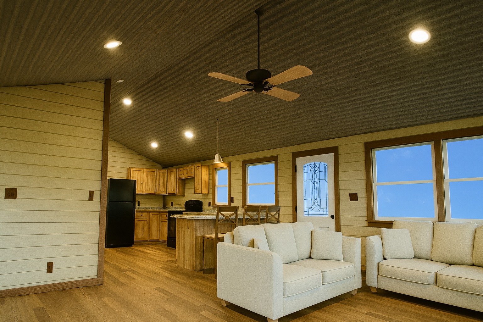 Off grid cabin interior living room